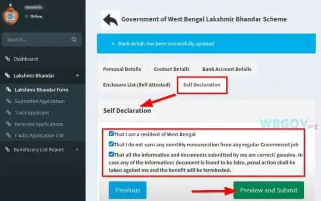 Lakshmir Bhandar Scheme Apply Self-declaration