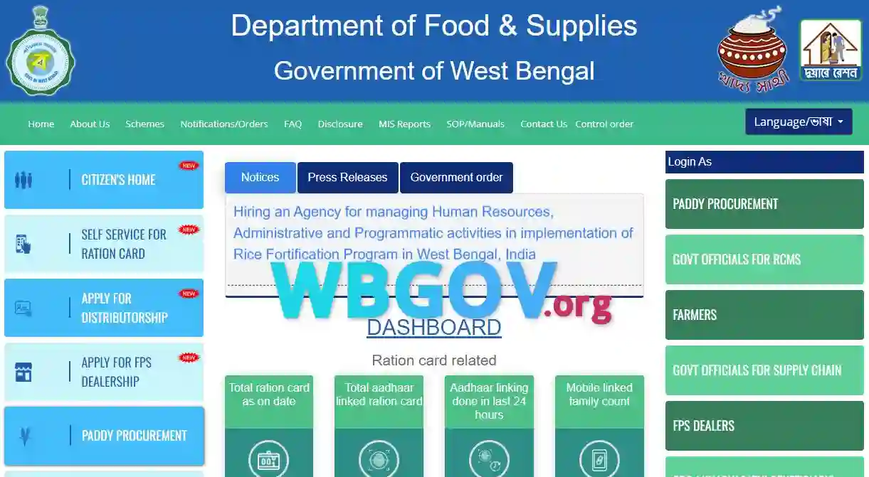 WB Ration Card Apply Online at food.wb.gov.in